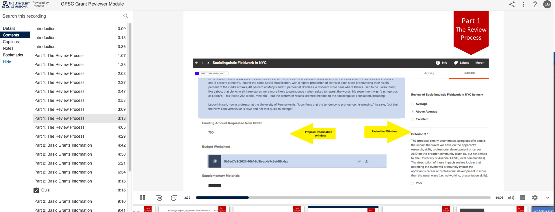 Screenshot from the GPSC Grants Reviewer training module